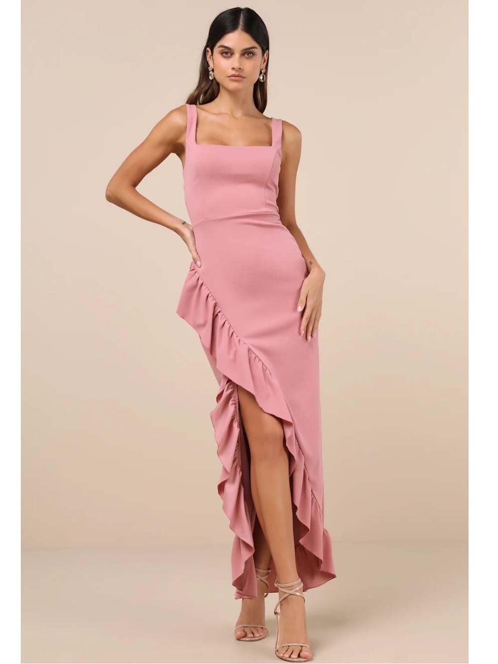 Lulus Immaculate Excellence Pink Sleeveless Ruffled Tulip Slit Maxi Dress Small